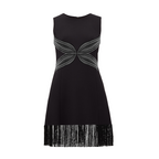 Black dress with a decorative pattern on a white background