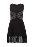 Black dress with a unique design on a white background