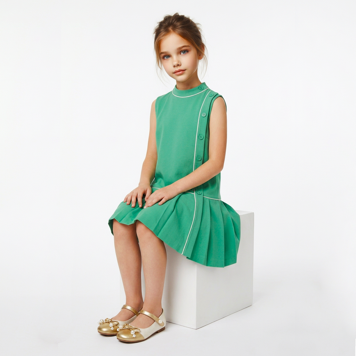 Kezie Girl's Pleated Crepe Dress