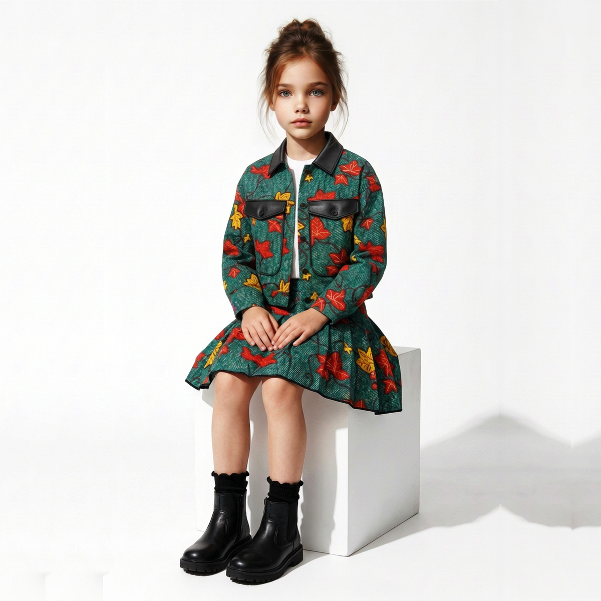 Aki Girls' Pleated Cotton Skirt