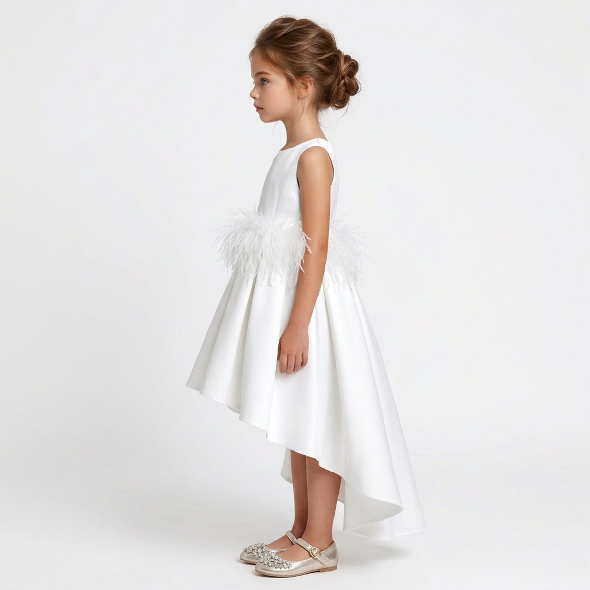 Zamani Girls' Feather-Trim High-Low Dress
