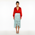 Oma Ruched Drape Silk Midi Skirt