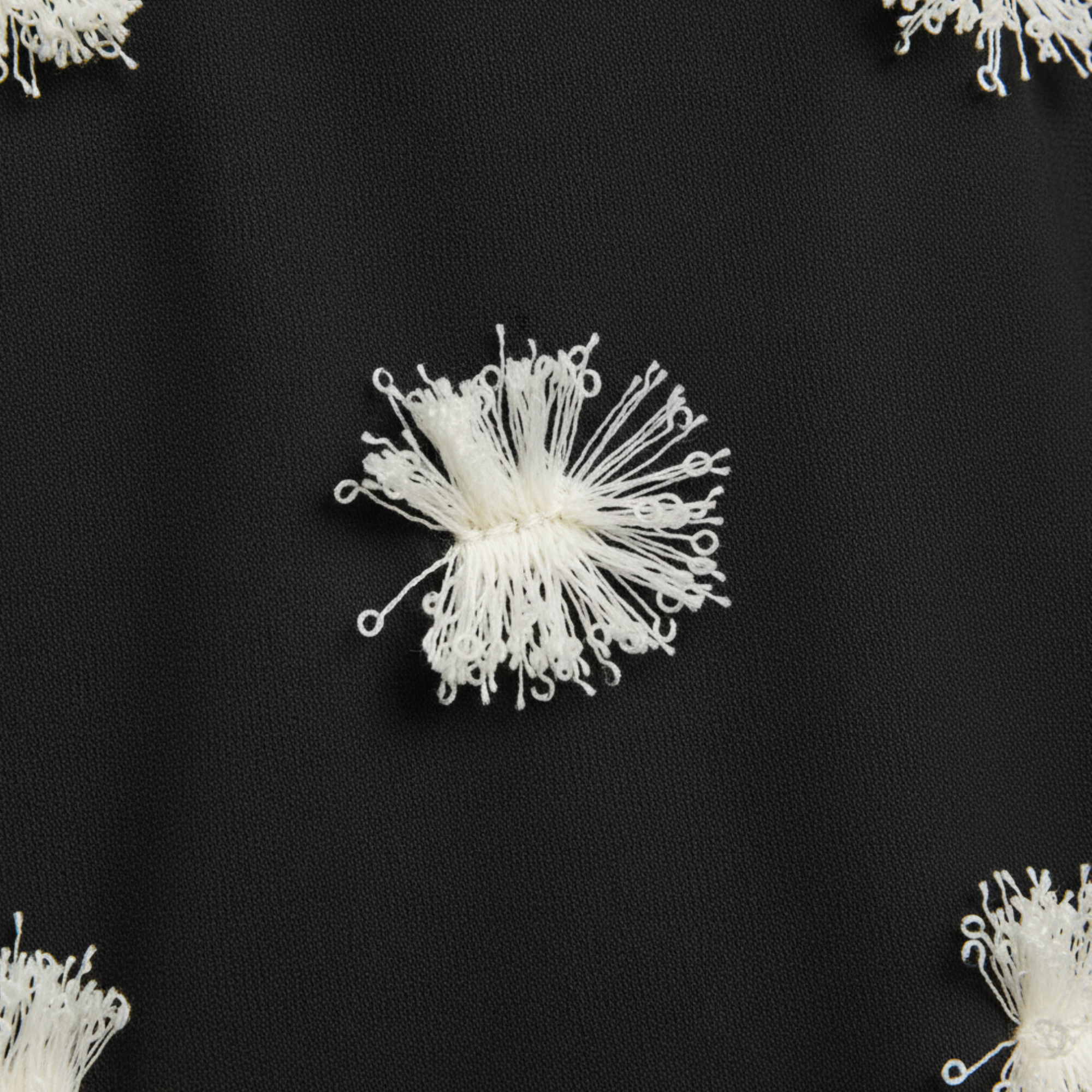 Close-up of white floral arrangement on a black background