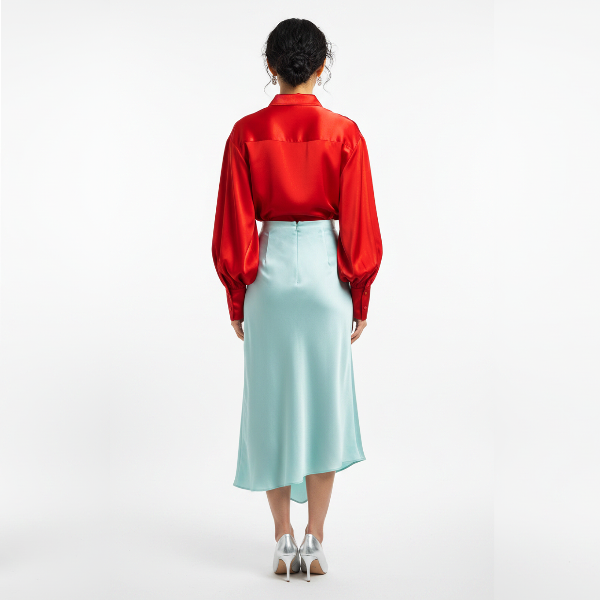 Oma Ruched Drape Silk Midi Skirt