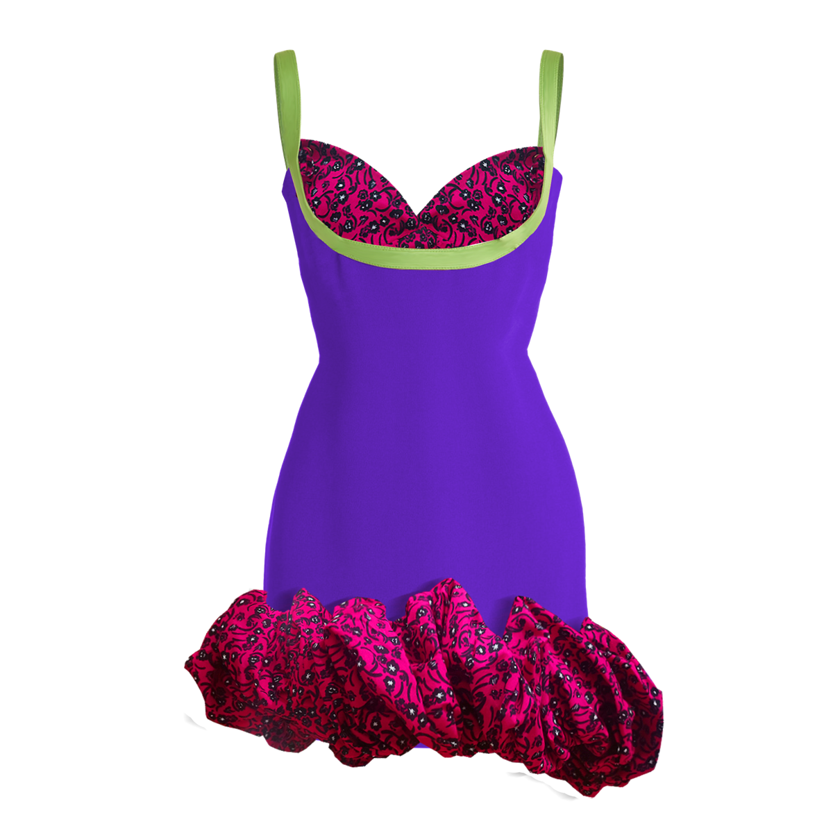 Purple nightgown with pink lace details on a white background