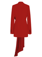 Red coat with a draped skirt on a white background