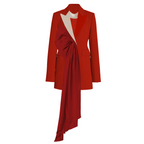 Red coat with a draped design on a white background