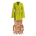 Green blazer and sheer skirt on a white background