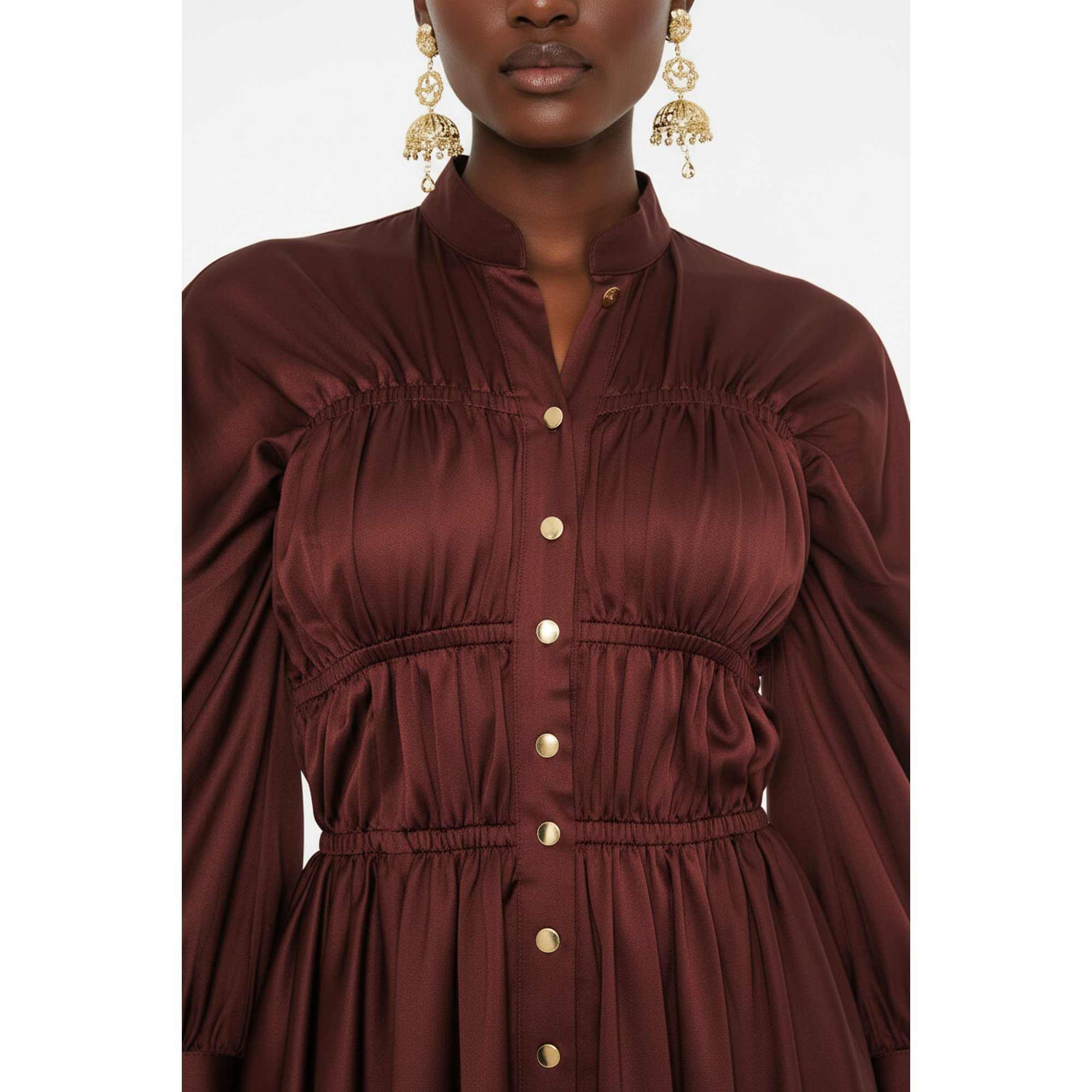 Abena Ruched Silk Shirt Dress