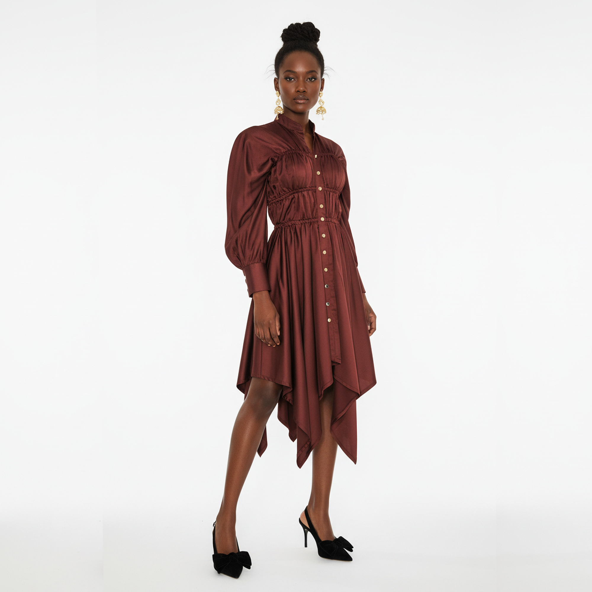Abena Ruched Silk Shirt Dress