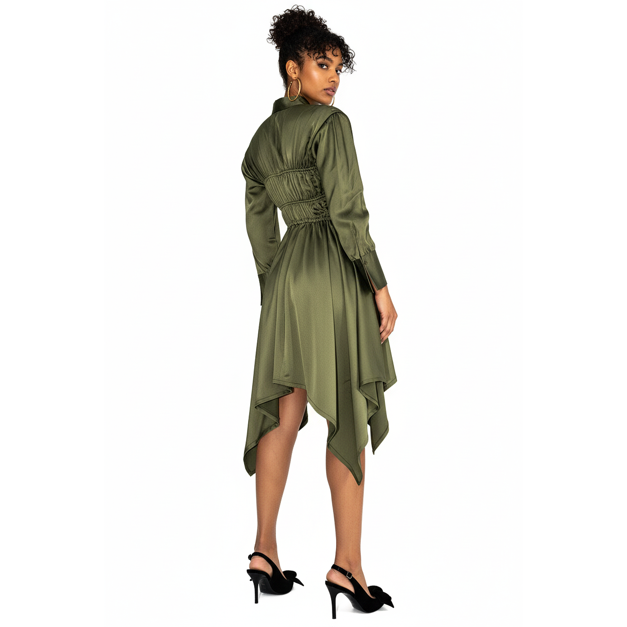 Abena Ruched Silk Shirt Dress