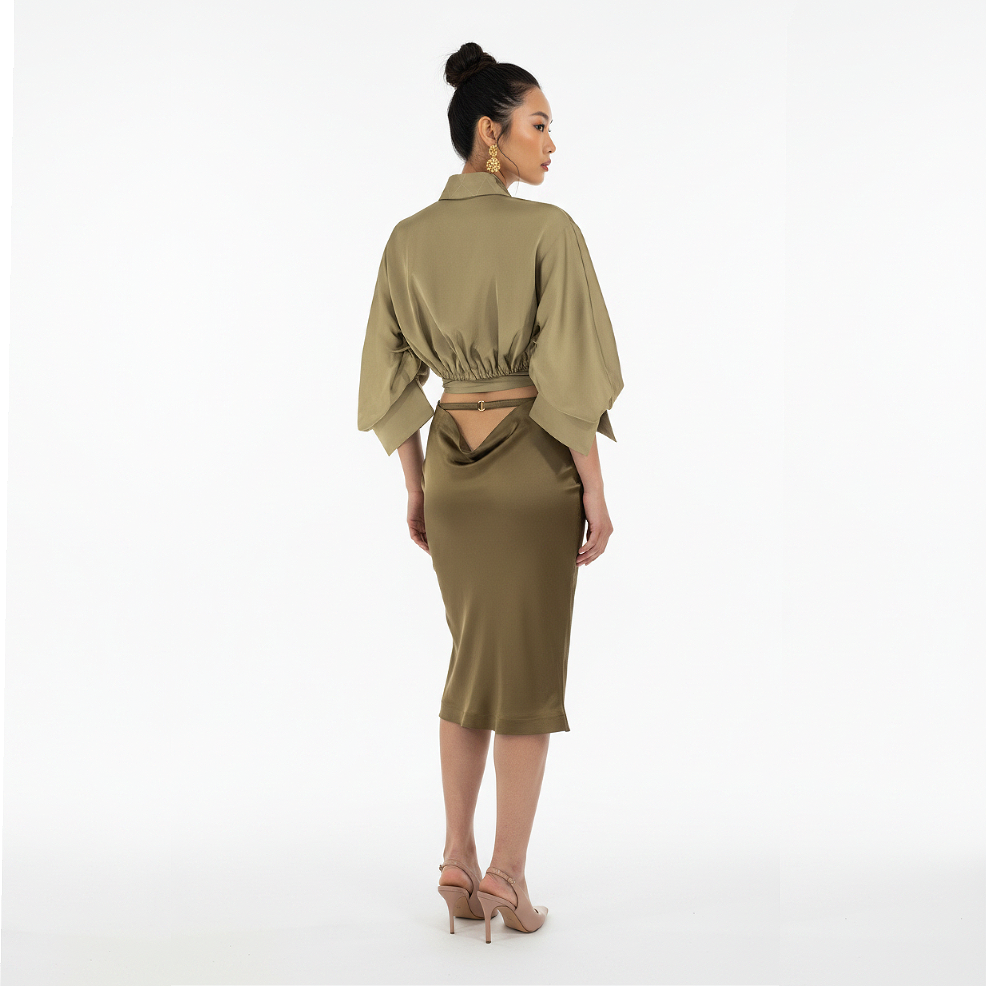Lami Drape Silk Midi Skirt