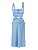 Light blue dress with cut-out design on a white background