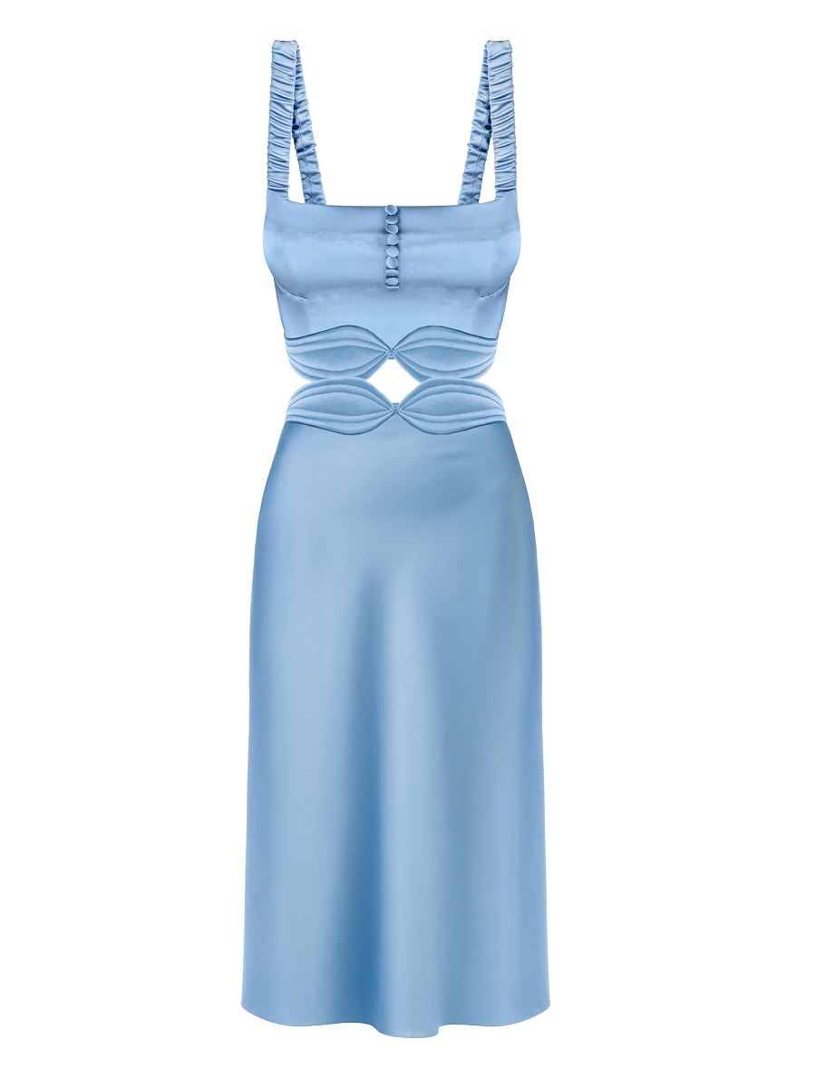 Light blue dress with cut-out design on a white background