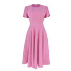 Pink dress with butterfly patterns on a white background