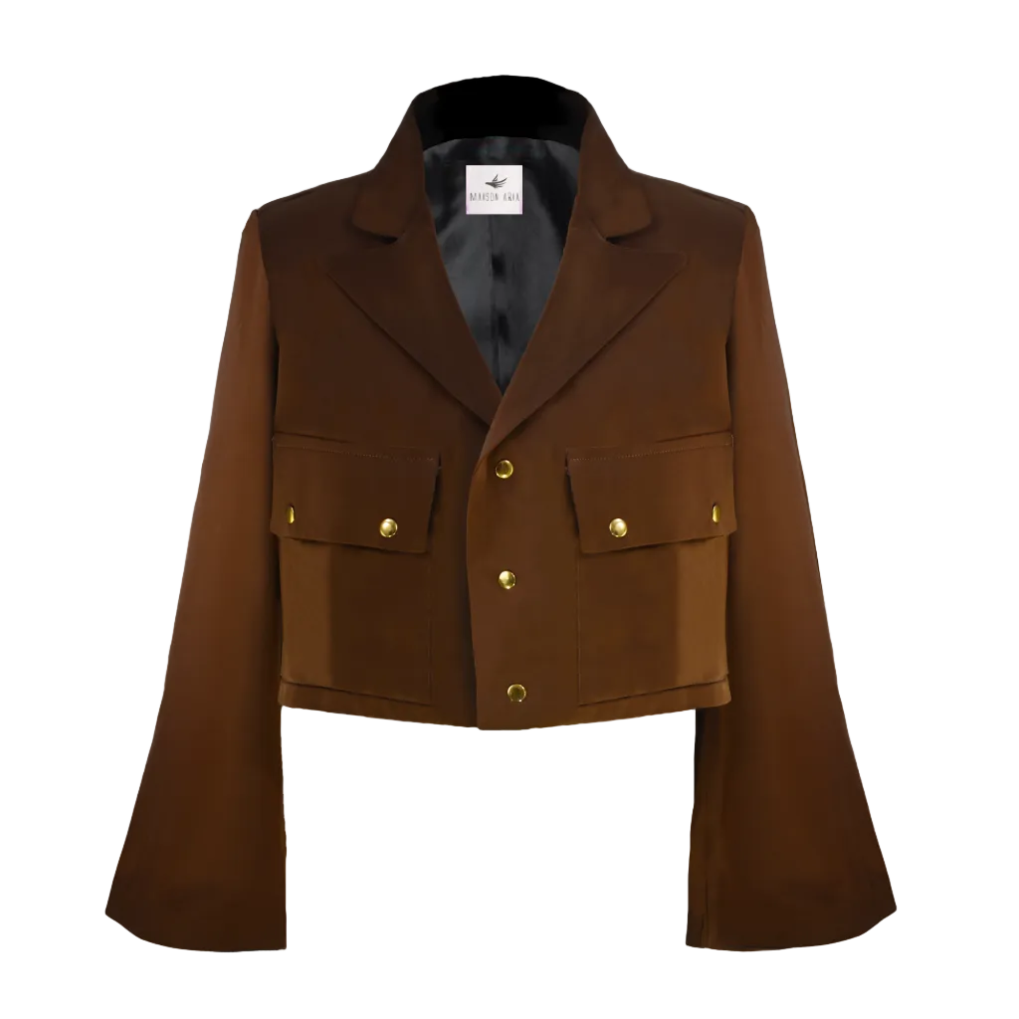 Brown jacket with bell sleeves on a white background