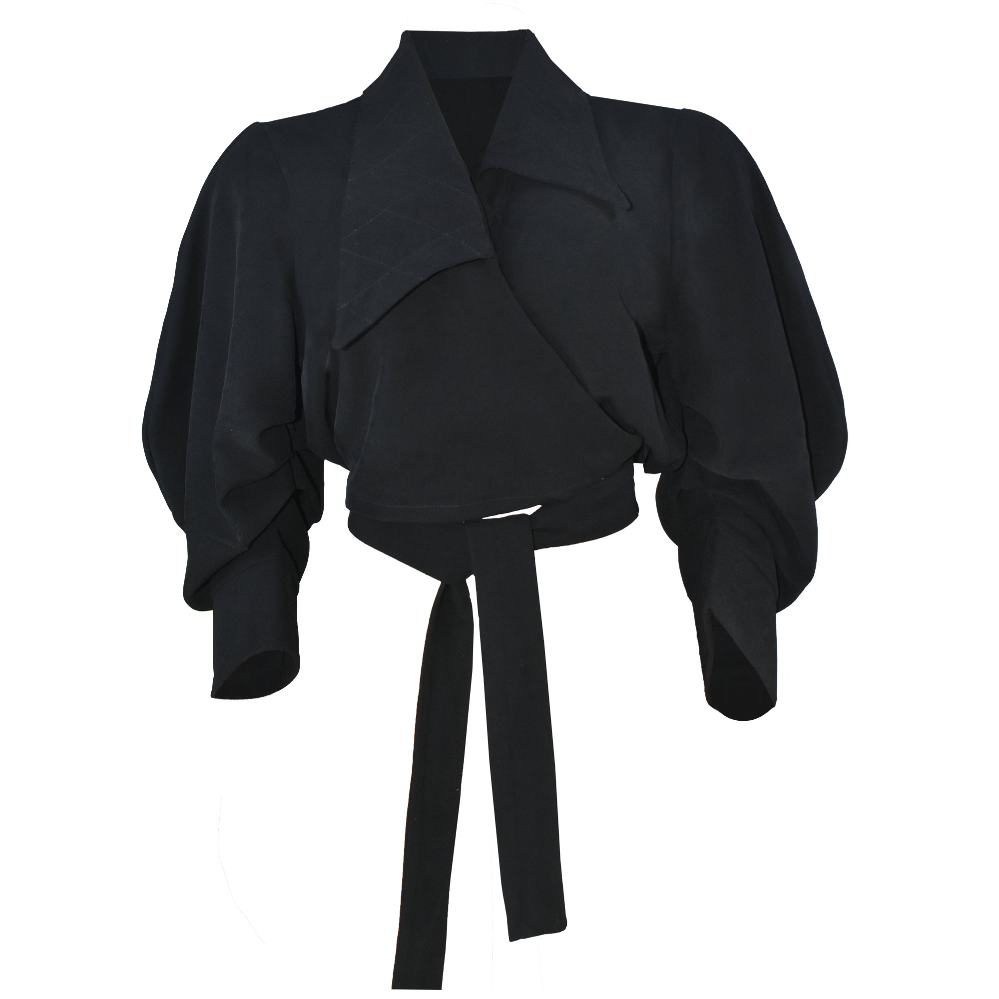 Black cropped jacket with wide sleeves on a white background