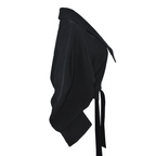 Black draped garment with a tie on a white background