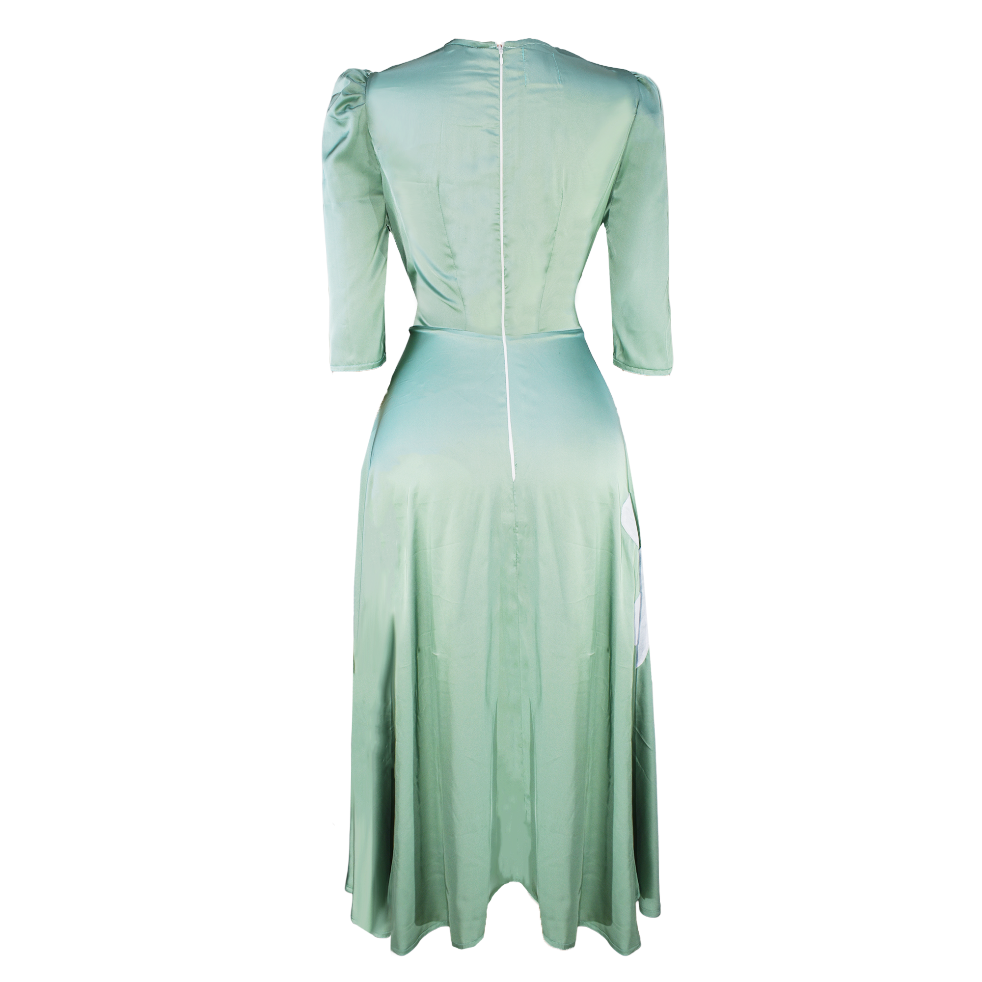 Mint green dress with a subtle gradient on a white background