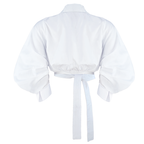 White blouse with a tie waist on a white background
