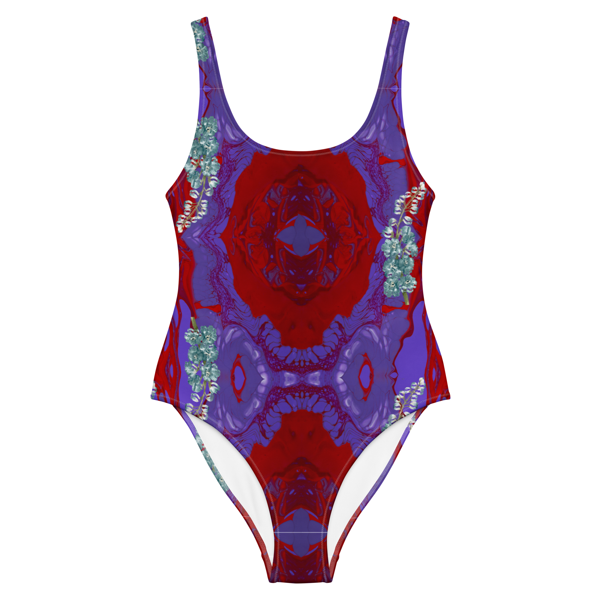 Multicolored patterned swimsuit on a white background
