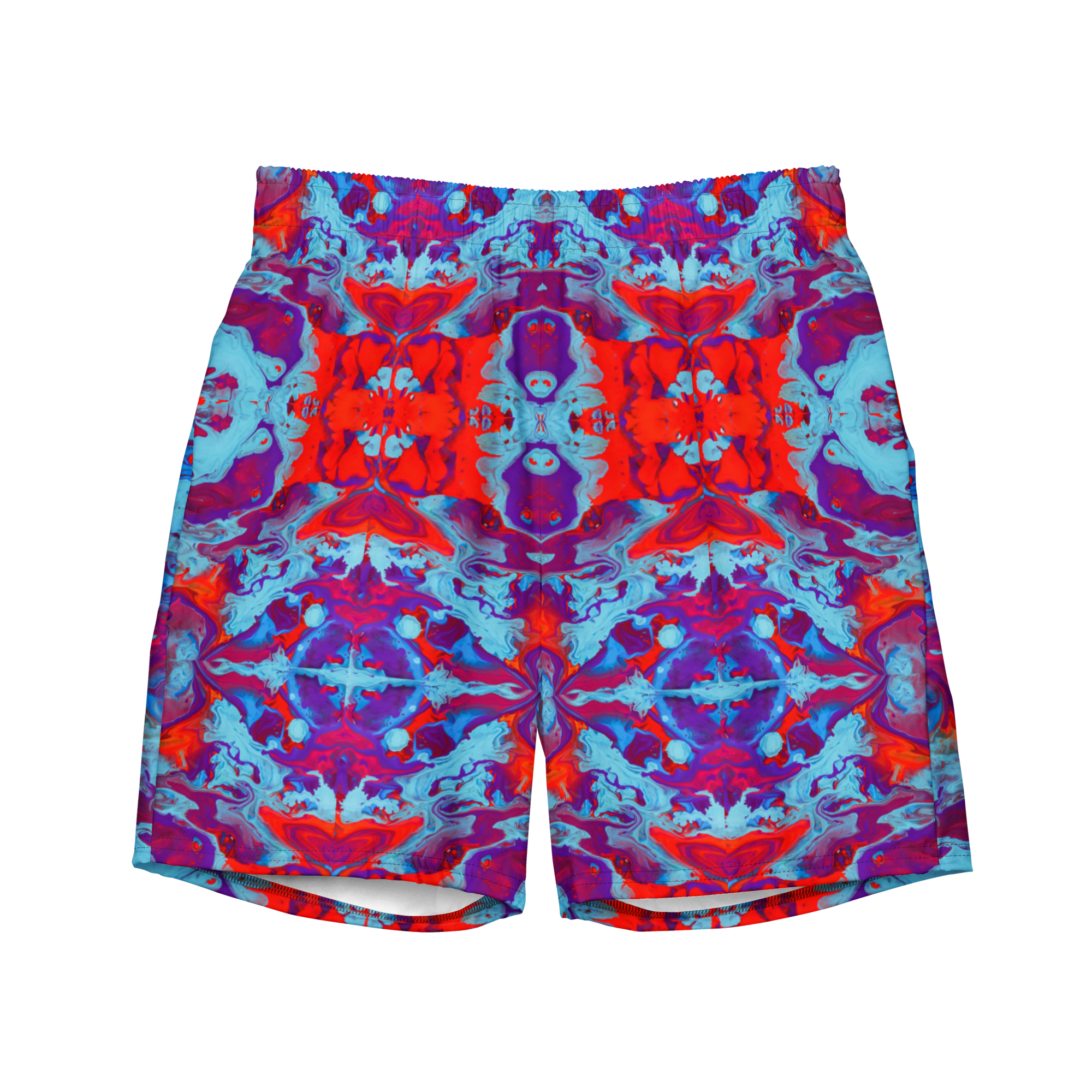 Colorful patterned shorts on a white background