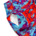 Colorful abstract patterned fabric with a white mesh backing