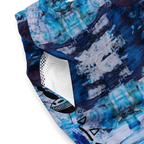 Blue and white abstract patterned fabric with a textured surface