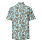 Short-sleeve shirt with a floral pattern on a light blue background