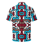 Colorful geometric patterned shirt on a white background