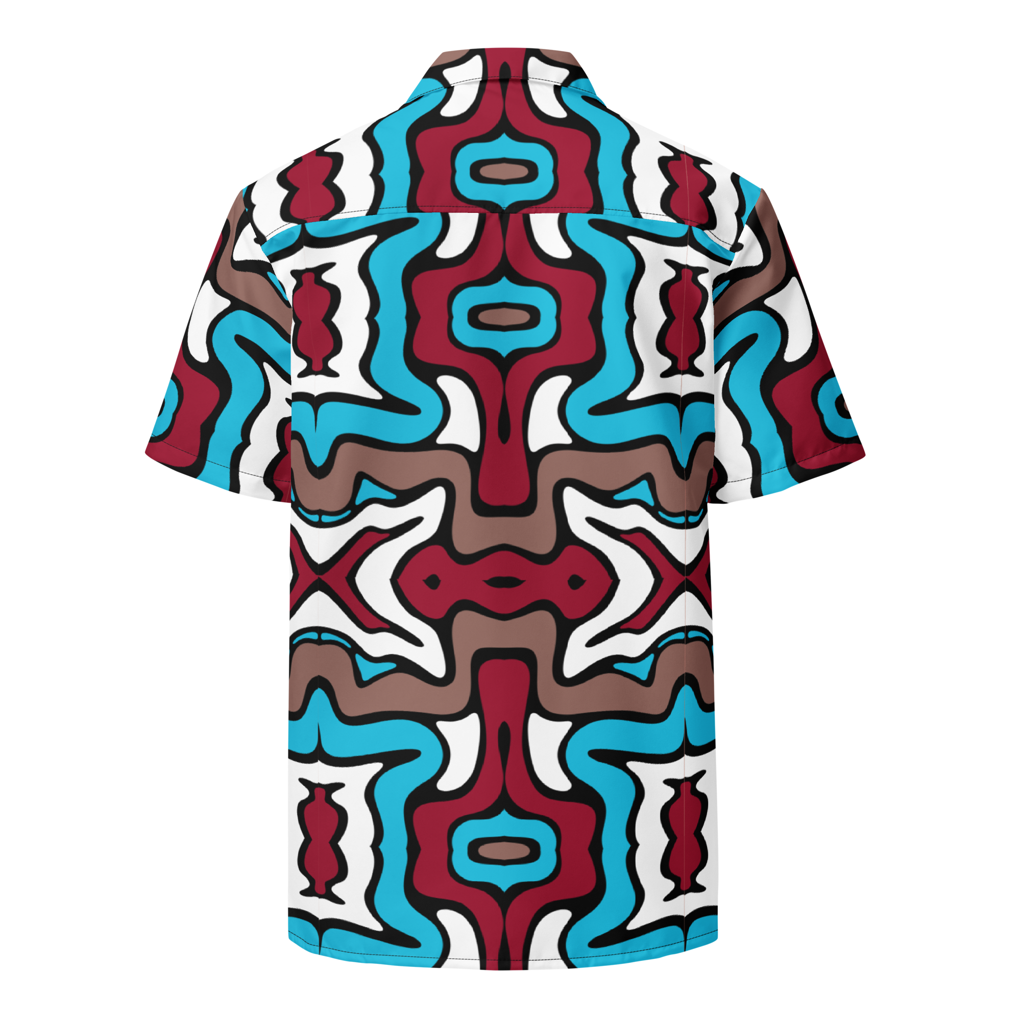 Colorful geometric patterned shirt on a white background