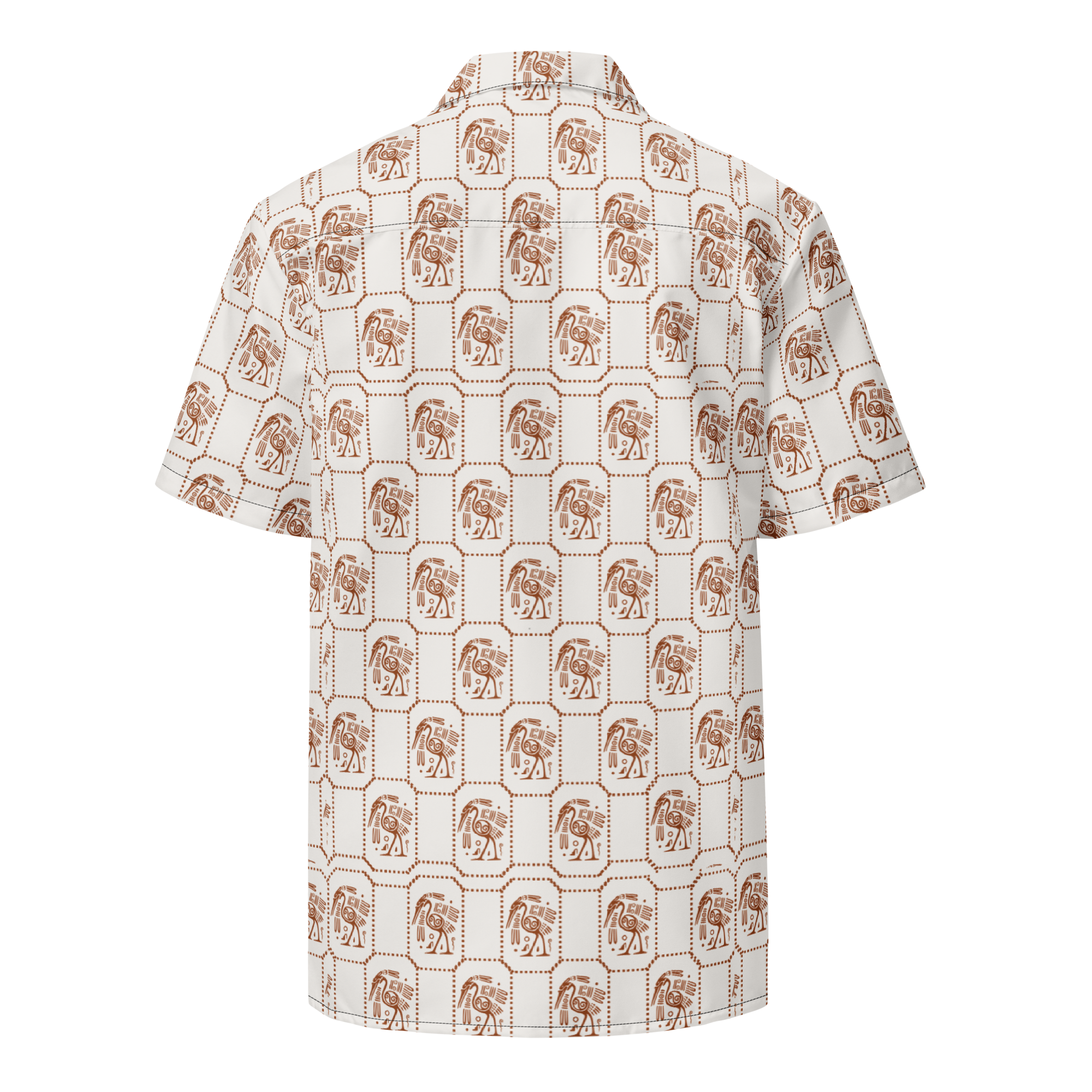 Short-sleeve shirt with a geometric pattern on a white background