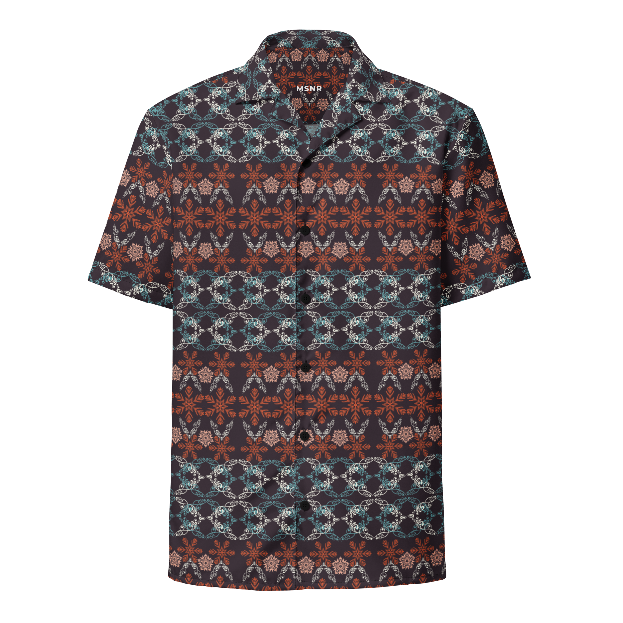 Short-sleeve shirt with a pattern on a white background