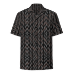 Black short-sleeve shirt with geometric pattern on a white background