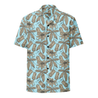 Short-sleeve shirt with floral pattern on a light blue background