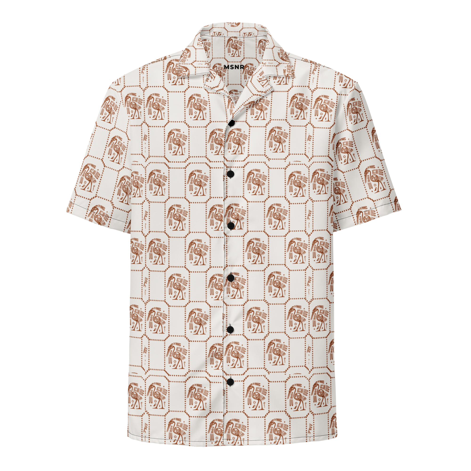 Short-sleeve shirt with a geometric pattern on a white background