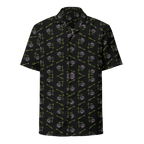Black short-sleeve shirt with geometric pattern on a white background