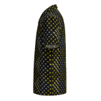 Black shirt with yellow and white pattern on a white background