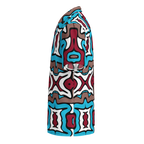 Colorful patterned towel with geometric design on a white background