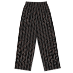 Black pants with geometric pattern on a white background