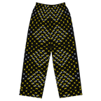 Pajama pants with a geometric pattern on a white background