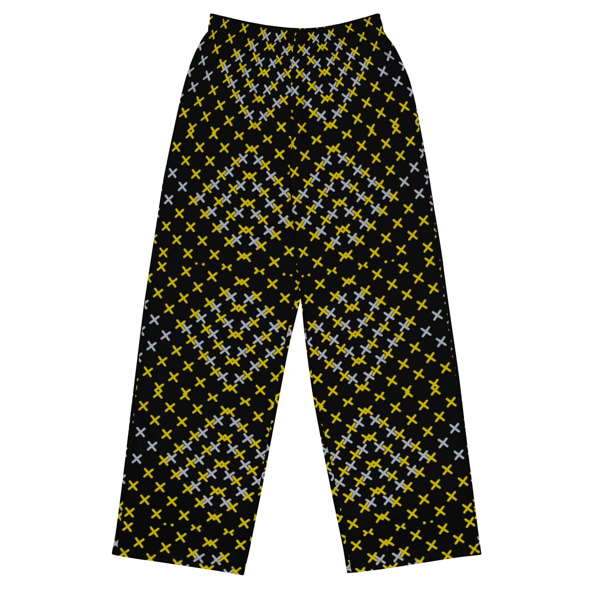 Pajama pants with a geometric pattern on a white background
