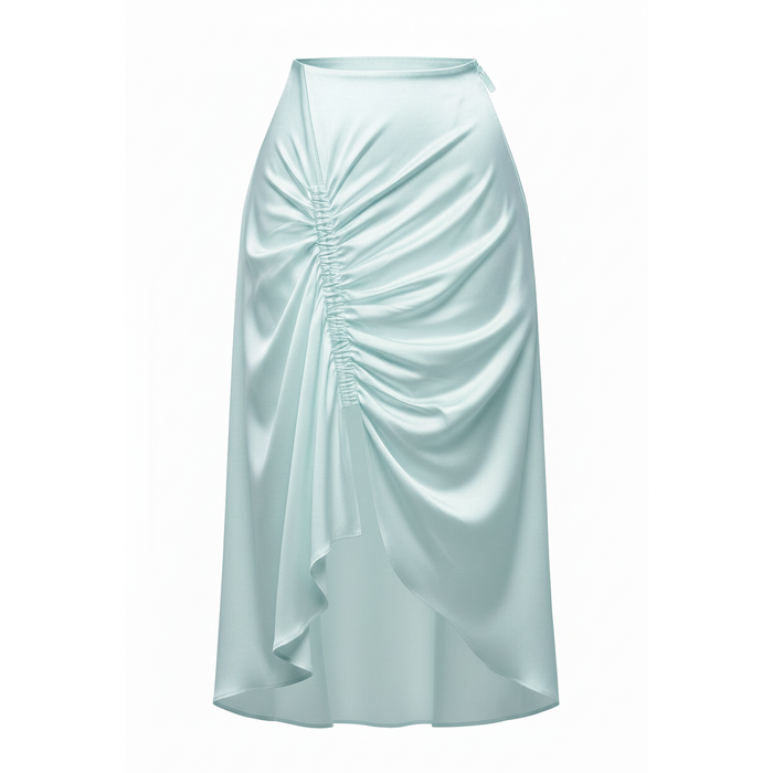 Oma Ruched Drape Silk Midi Skirt