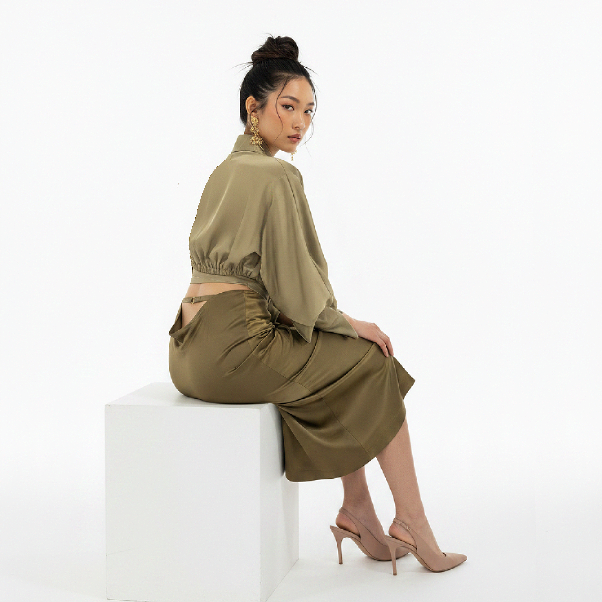Lami Drape Silk Midi Skirt