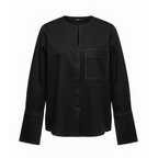 Black long-sleeve shirt with a pocket on a white background