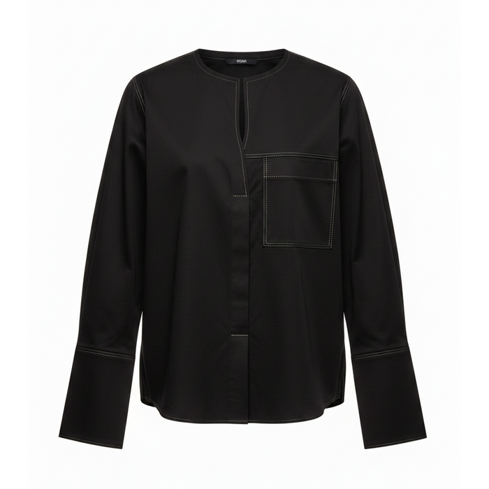 Black long-sleeve shirt with a pocket on a white background