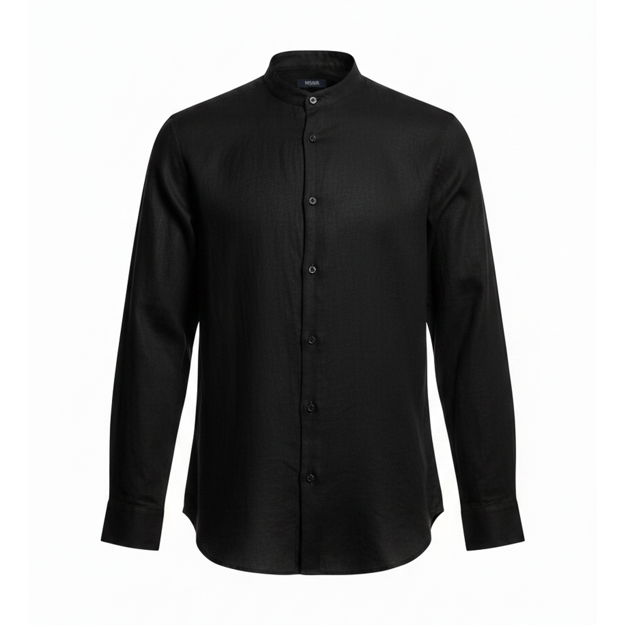 Black shirt with a stand-up collar on a white background