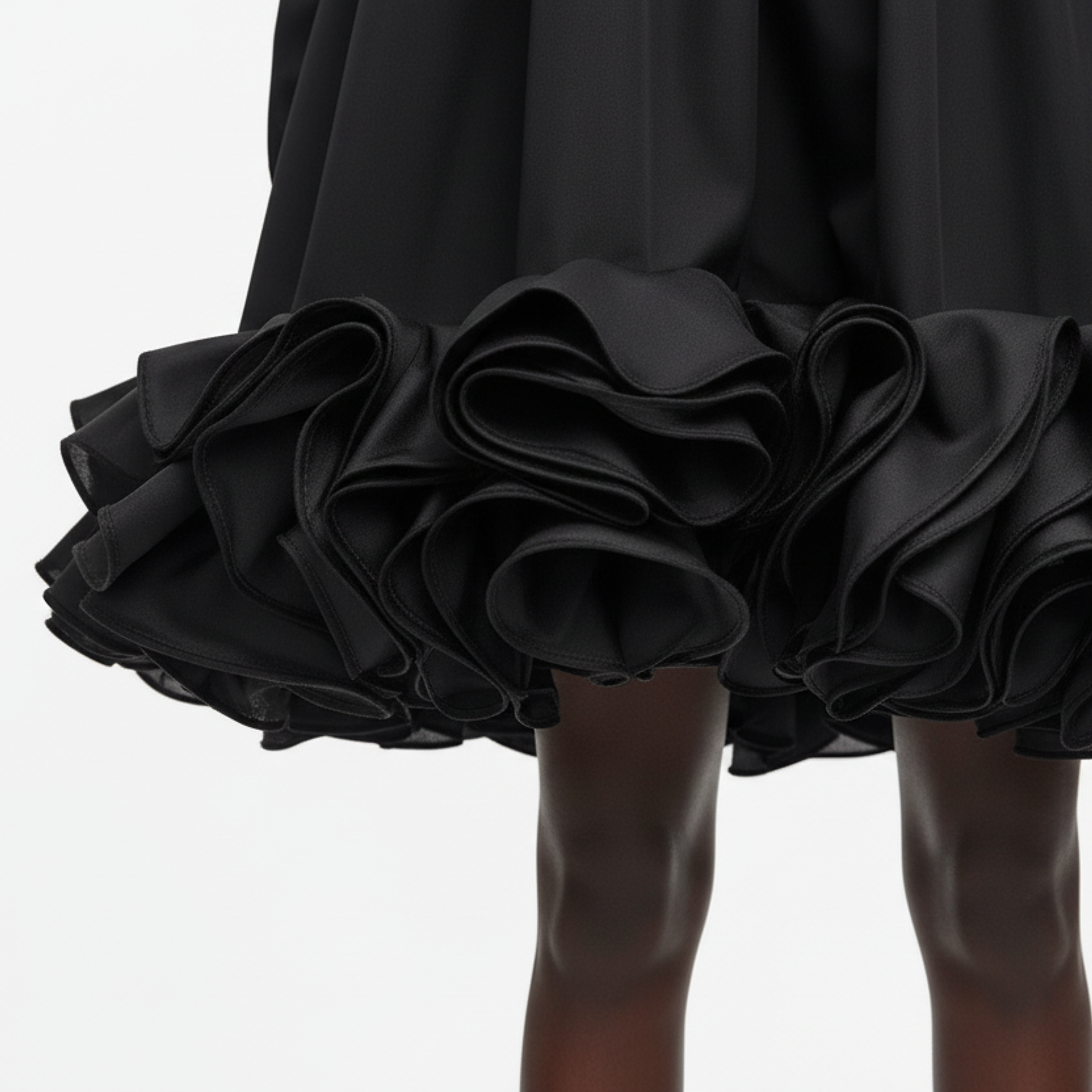 Black ruffled skirt on a white background