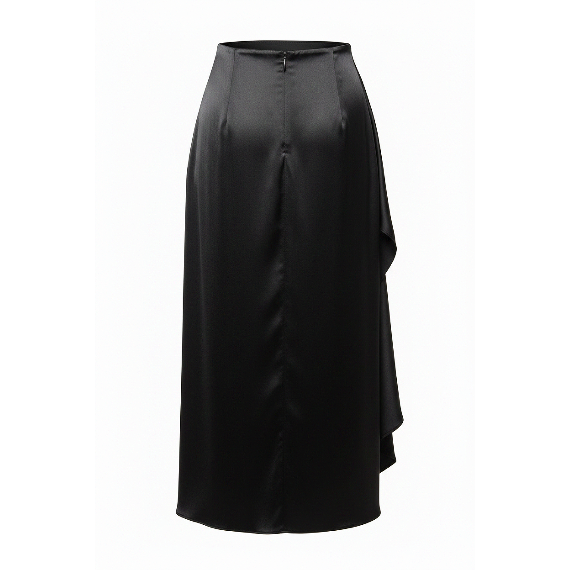 Black satin skirt on a white background