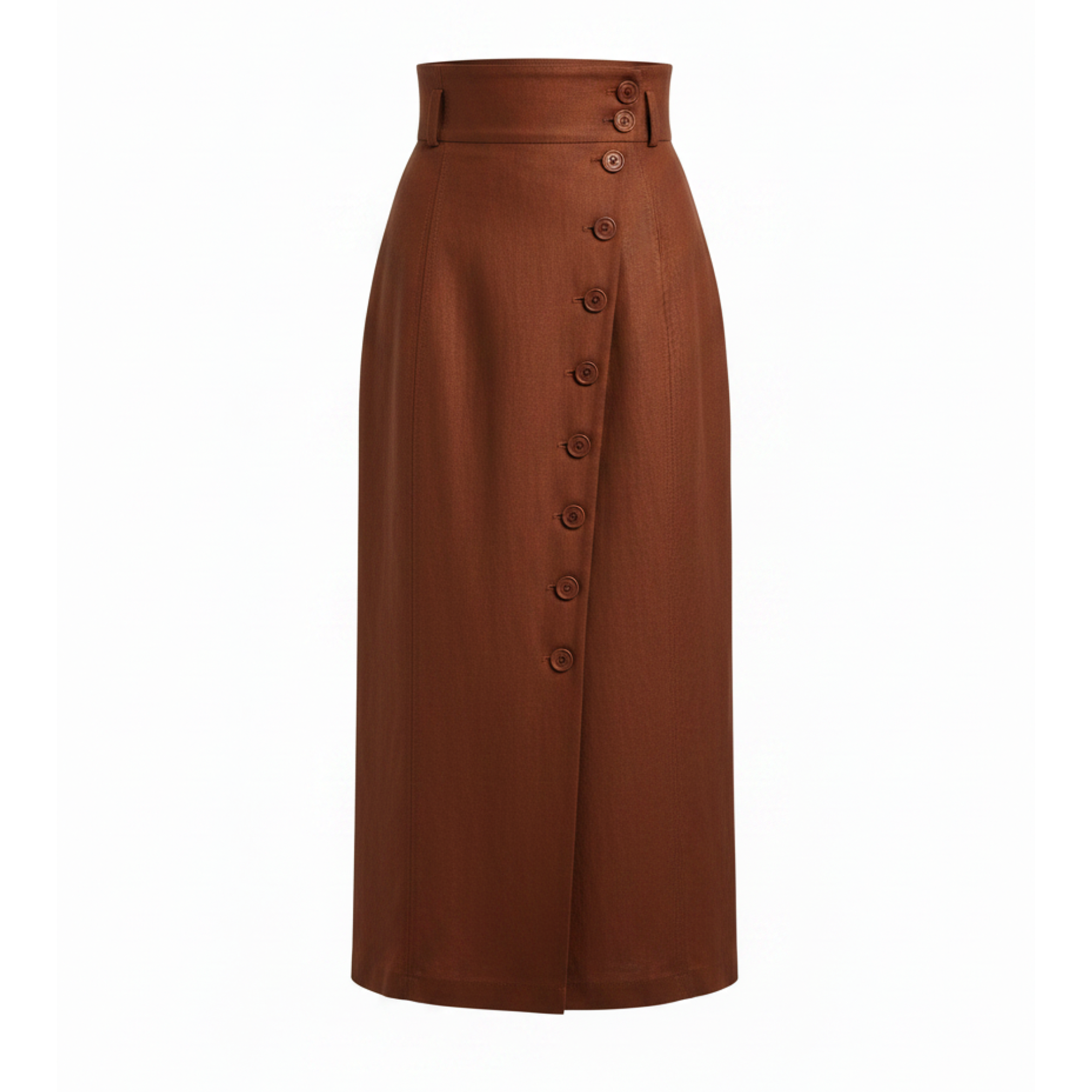 Brown skirt with button details on a white background